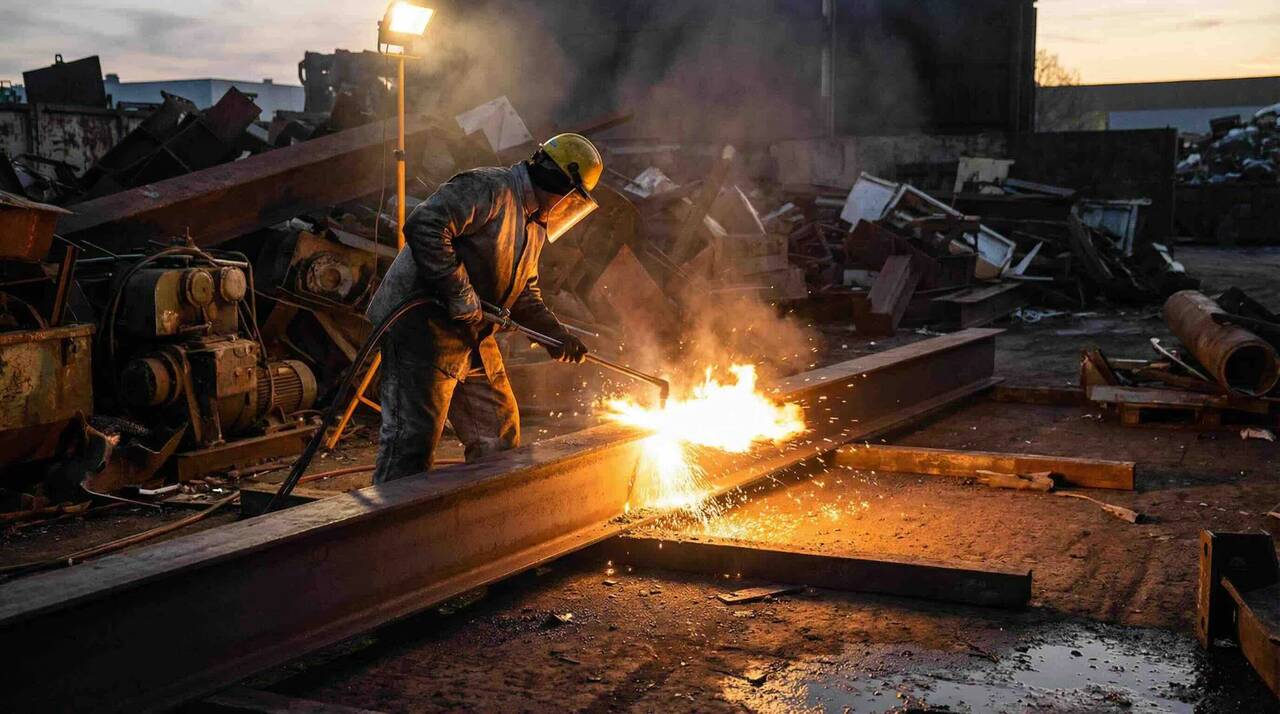 Flame cutting work with sparks